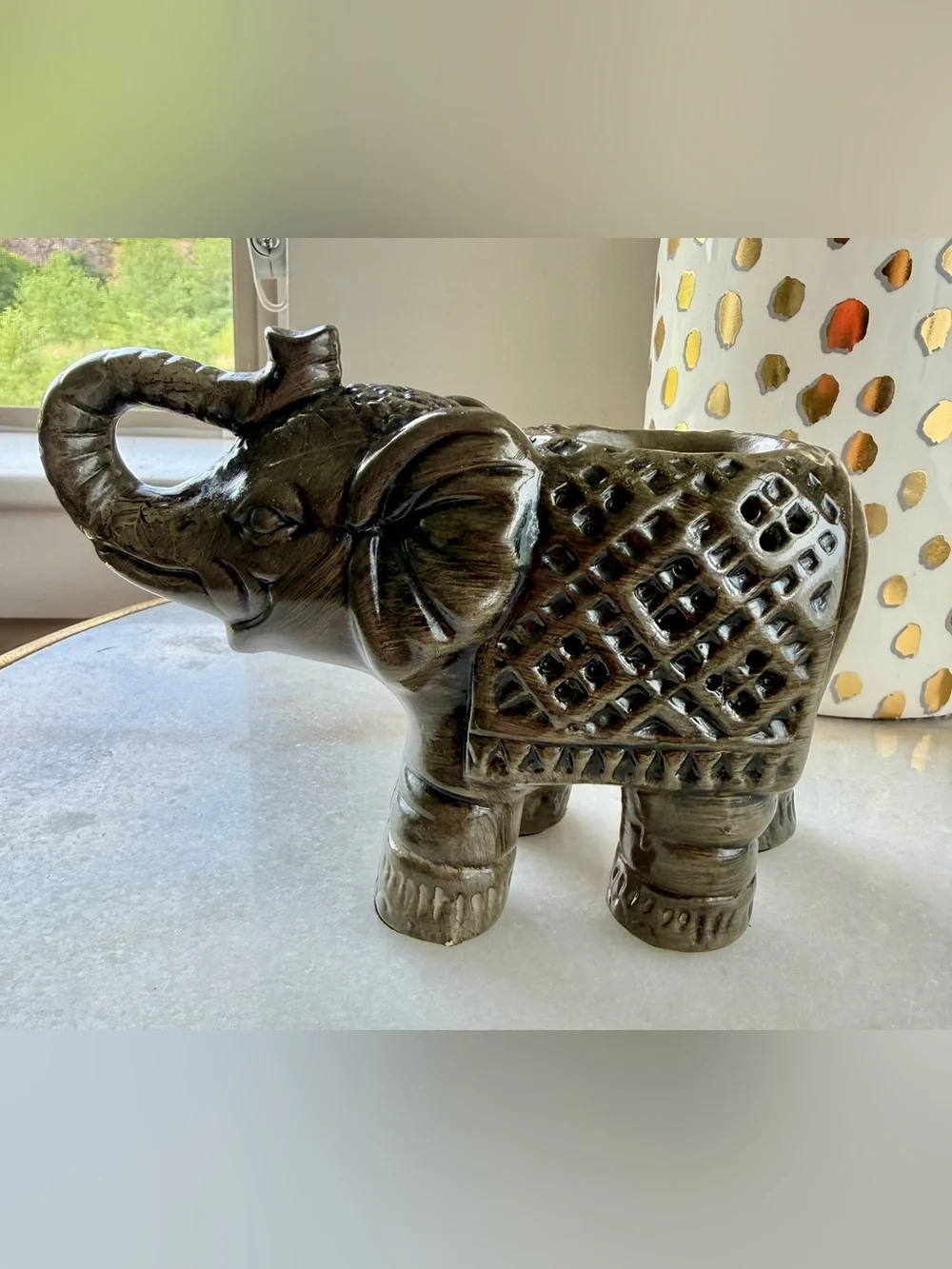 Ceramic Elephant Tea-Lite Candle Holder 4 1/2” H Felt On Feet
